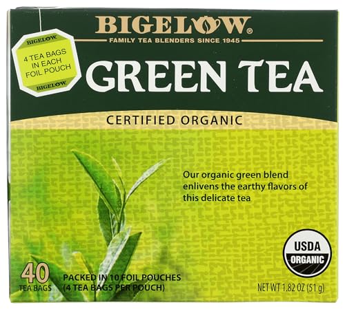 BIGELOW TEA Green Tea Unflavored Caffeinated Teabag Box Organic