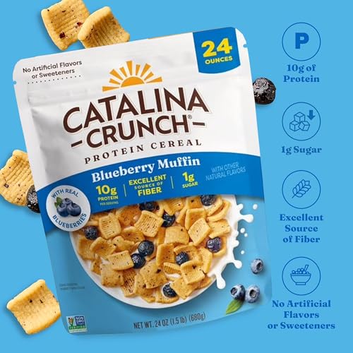 Catalina Crunch Protein Cereal Blueberry Muffin – Keto, Gluten Free, No Added Sugar, High Protein – Big 24 oz Family Size Bag, Low Carb Breakfast Cereal - Amazon 786