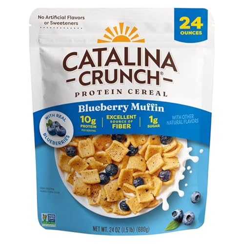 Catalina Crunch Protein Cereal Blueberry Muffin – Keto, Gluten Free, No Added Sugar, High Protein – Big 24 oz Family Size Bag, Low Carb Breakfast Cereal - Amazon 786