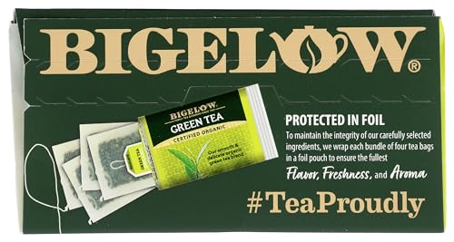 BIGELOW TEA Green Tea Unflavored Caffeinated Teabag Box Organic
