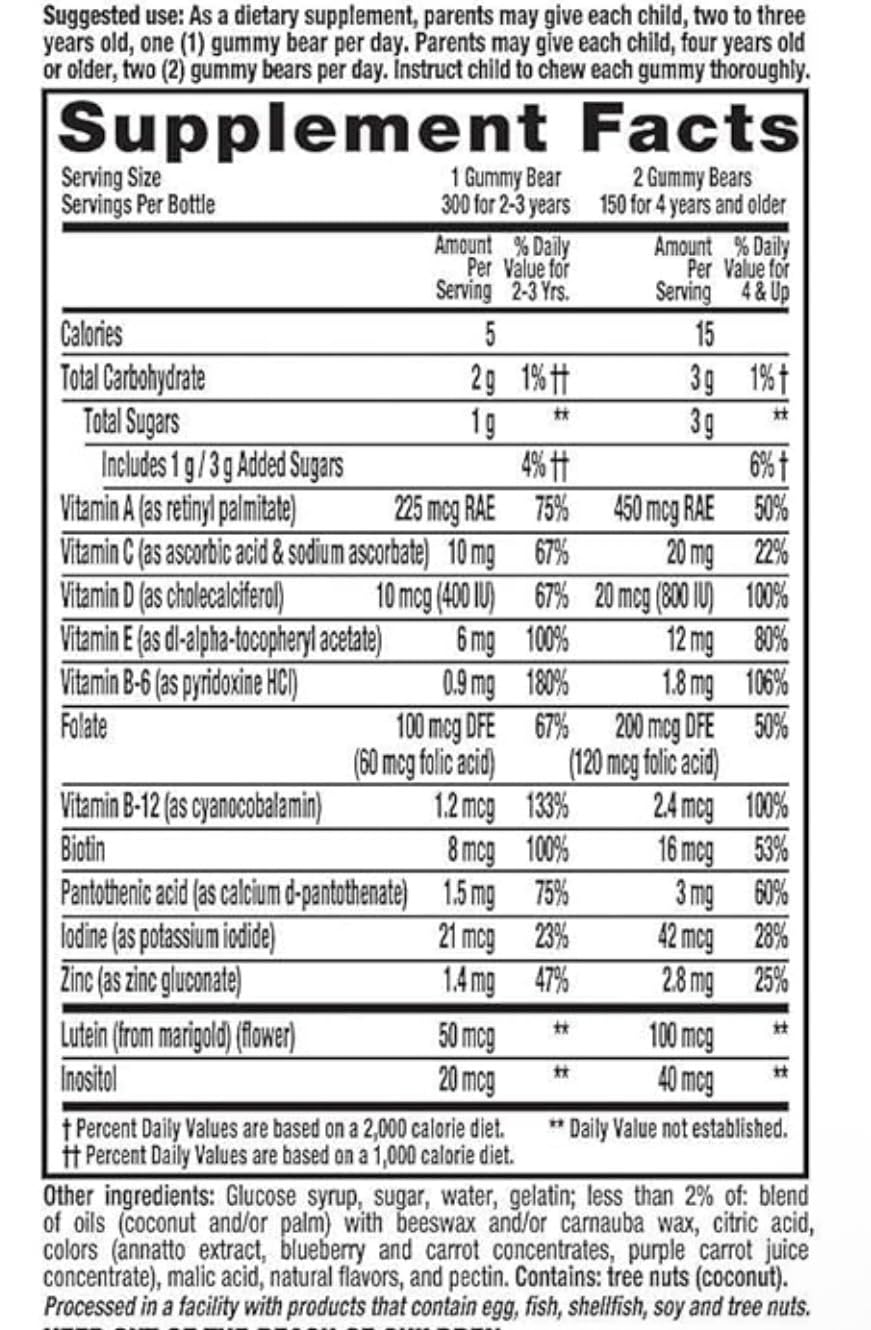 Children’s Gummy Multivitamin 300 Count – Daily Kids Vitamins with Natural Fruit Flavors, Gluten Free, USP Verified, Value Pack for Immune & Bone Support - Amazon 786