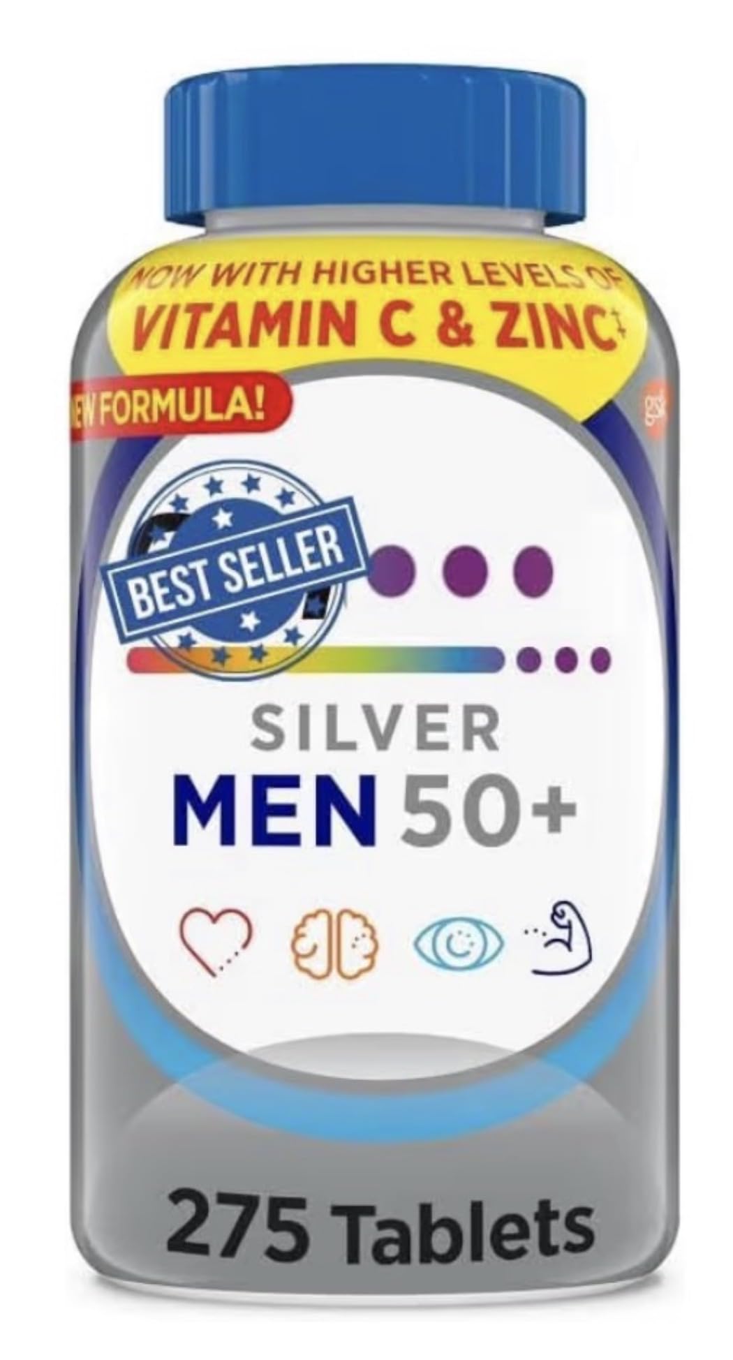 GOOFY TURTLE Silver Men 50+ Multivitamin, Better Guide Vitamins Supplements, 275 Count (Pack of 1 Bottle) - Amazon 786