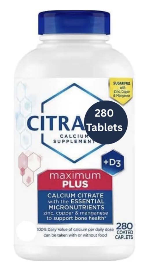 Citra Maximum Plus, Calcium Citrate + Vitamin D3 Supplement Tablets, 280 ct. - Amazon 786